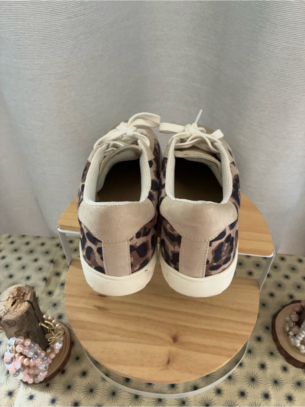 Isaac Mizrahi Beige and Leopard Print Low-Top Sneakers - Picture 4 of 8